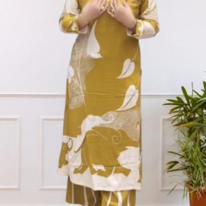 Brown & white Color Printed Kurta with Pant